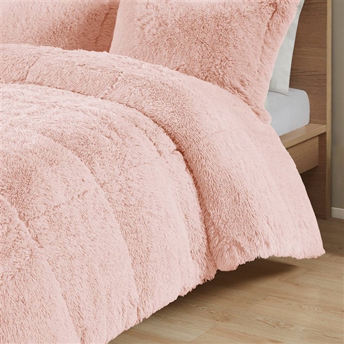 Twin/Twin XL Pink Blush Soft Sherpa Faux Fur 2-Piece Comforter Set