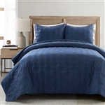 Full/Queen Lightweight Blue Textured Cotton 3 Piece Quilt Set