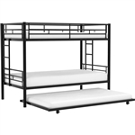 Black Metal Twin over Twin Bunk Bed with Twin size Roll-Out Trundle Bed Frame