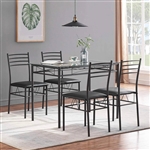 Black 5-Piece Dining Set with Rectangular Glass-Top Table and 4 Chairs