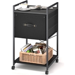 Black Wood Metal Printer Stand Table File Cabinet with Fabric Drawer on Wheels