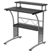 Modern Metal Frame Computer Desk with Black Laminate Top and Raised Shelf