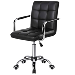 Modern Mid-Back Black Faux Leather Office Chair with Removable Arms