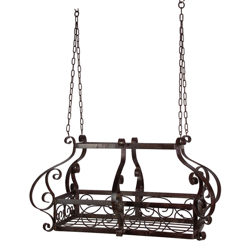 Brow Scrolling Metal Traditional Ceiling Hanging Pot Rack with 12 Hooks