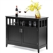 Black Wood 2-Door Dining Buffet Sideboard Cabinet with Open Storage Shelf