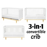 Modern Classic Solid Wooden Crib in White with Natural Wood Legs