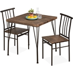 3-Piece Black Metal Frame Dining Set with Dark Brown Wood Top Table and 2 Chairs