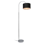 Mid-Century Modern Floor Lamp in Brushed Nickel Finish with Black Drum Shade