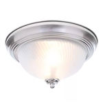 Round 11-inch Brushed Nickel Flush Mount Ceiling Light with Frosted Glass Shade