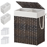 Brown PP Rattan 24-Gal Laundry Hamper Basket w/ 2-Compartment Washable Liner Bag