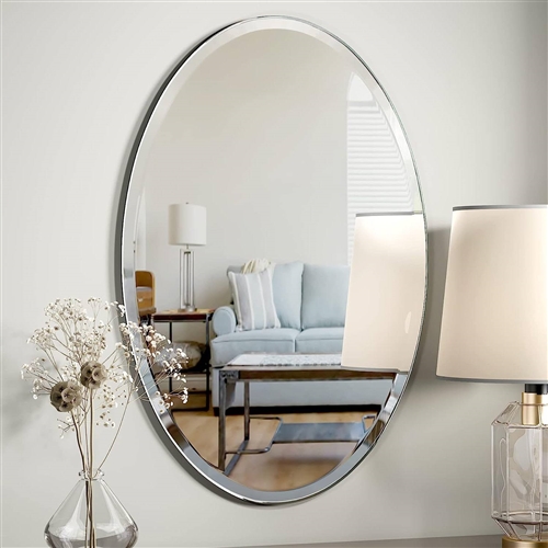 Oval 35-inch Frameless Beveled Vanity Bathroom Bedroom Living Room Wall Mirror