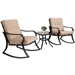 3-Piece Outdoor Patio Furniture Table Rocking Chairs Set with Beige Cushions