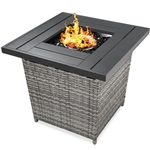 50,000 BTU Grey Wicker LP Gas Propane w/ Faux Wood Tabletop and Cover