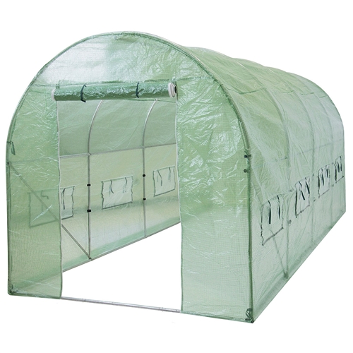 Outdoor 7 x 15 Ft Hoop House Greenhouse with Steel Frame and Green PE Cover