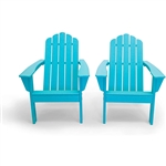 All Weather Recycled Blue Poly Plastic Outdoor Patio Adirondack Chairs - Set of 2