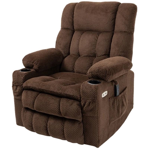 Brown Upholstered Power Lift Chair Recliner with USB Ports, Cup Holders, Side Pockets