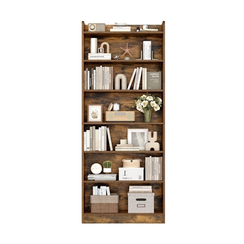 7-Tier Tall Modern Bookcase  Space-Saving Storage Shelf - Brown