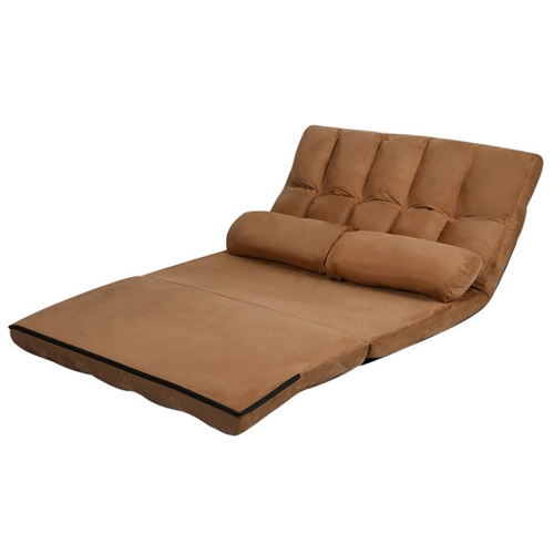 Faux Suede Minimalist 5 Tilt Foldable Floor Sofa Bed Detachable Cloth Cover in Brown