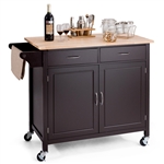 Brown Kitchen Island Storage Cart with Wood Top and Casters