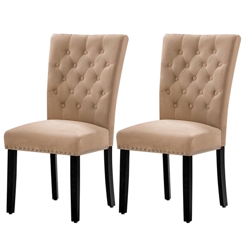 Brown Button-Tufted Plush Velvet Dining Chairs – Set of 2