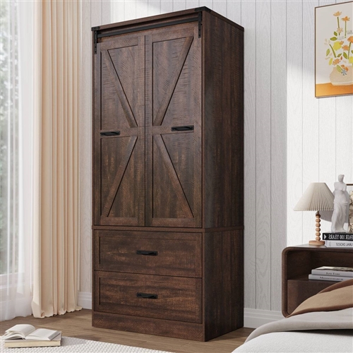 Espresso Folding Sliding Barn Door Farmhouse Armoire Wardrobe Closet