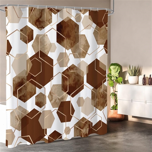 72"W x 72"H Abstract Brown Geometric Polyester Shower Curtain