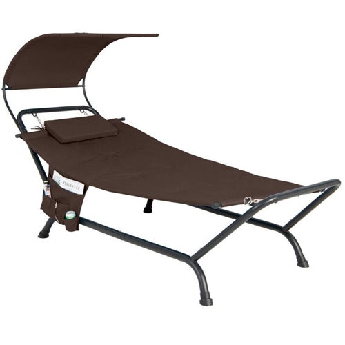 Brown Hammock Style Chaise Lounge Chair with Canopy Storage Bag