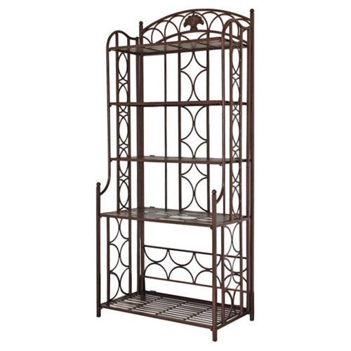 Indoor / Outdoor Wrought Iron Metal Bakers Rack 5-Shelf Plant Stand in Bronze