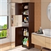 Dark Brown Bathroom Linen Cabinet Tower with 2 Doors Storage Drawer and Shelf