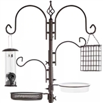 Complete Bird Feeder Set with Bronze Metal Stand Suet Water Bowl Tube and Tray