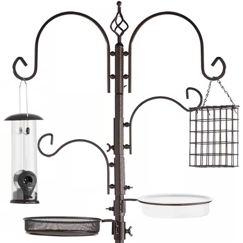 Complete Bird Feeder Set with Bronze Metal Stand Suet Water Bowl Tube and Tray
