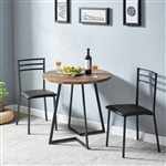 Modern 3-Piece Kitchen Dining Set with Round Wood-Top Table and 2 Chairs