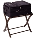 Solid Wood Folding Luggage Rack in Medium Brown Finish with Black Nylon Straps