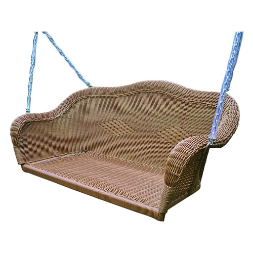 Brown Resin Wicker Porch Swing with 4-ft Hanging Chain