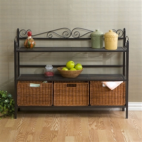 Metal Kitchen Baker's Rack with Three Rattan Drawers