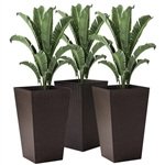 Set of 3 - Brown Faux Rattan Plastic Tall Large Flower Pots