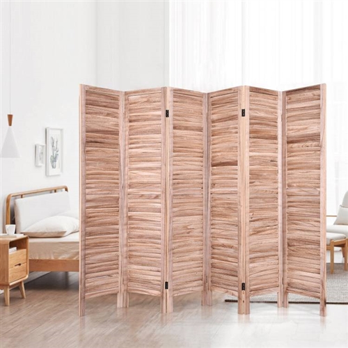 6-Panel Classic Louver Slatted Room Divider Screen in Brown Wood Finish