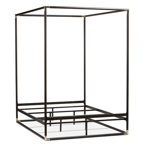 Queen size Industrial Style Black Metal Canopy Bed Frame