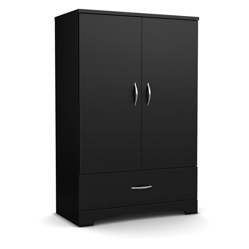 Black 2-Door Bedroom Armoire Waredrobe with Bottom Storage Drawer