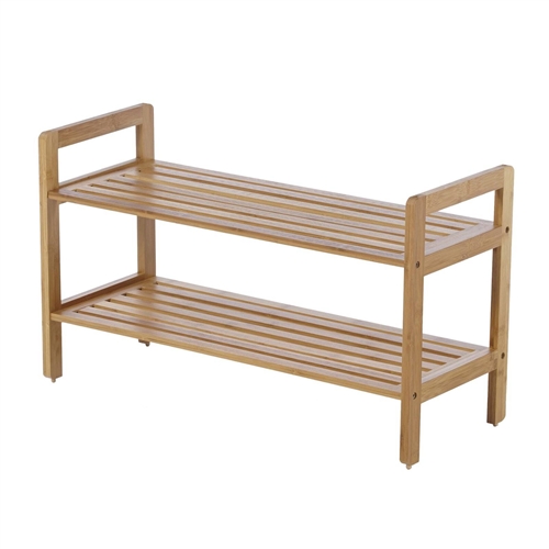 Modern Bamboo 2-Shelf Shoe Rack - Holds up to 8-Pair of Shoes