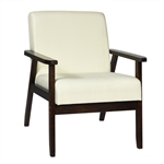 Retro Linen Wide Accent Chair w/ Espresso Rubber Wood Frame - Off White