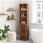 Narrow Brown Wood 3-Shelf Bookcase Bathroom Livingroom Storage Cabinet