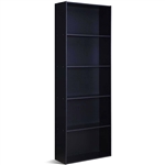 Modern 5-Shelf Bookcase Storage Shelves in Black Wood Finish