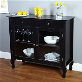 Black Dining Room Buffet Sideboard Server Cabinet with Glass Doors