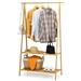 Entryway Bedroom Wood Garment Clothes Hanging Rack with 2 Bottom Storage Shelves