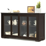 Brown Wood Buffet Kitchen Dining Sideboard Storage Cabinet w/ Glass Sliding Door