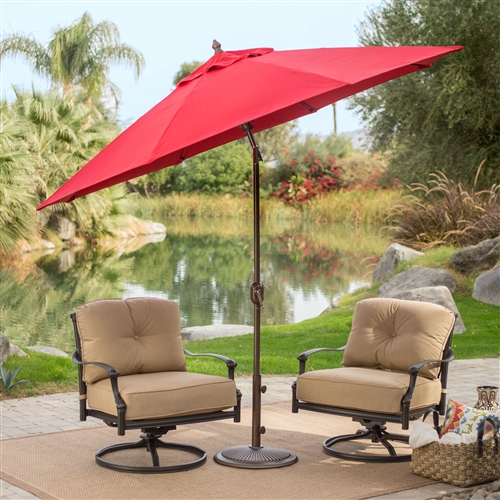 Outdoor 9-Ft Tilt Patio Umbrella with Antique Bronze Pole and Red Canopy