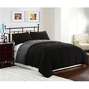 King size 3-Piece Black Grey Microfiber Comforter Set with 2 Shams