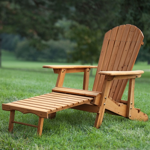 Outdoor Adirondack Chair Recliner with Slide-Out Ottoman in Kiln-Dried Fir Wood