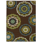 7'10 x 10'10 Outdoor/Indoor Area Rug in Brown Teal, Green Yellow Circles